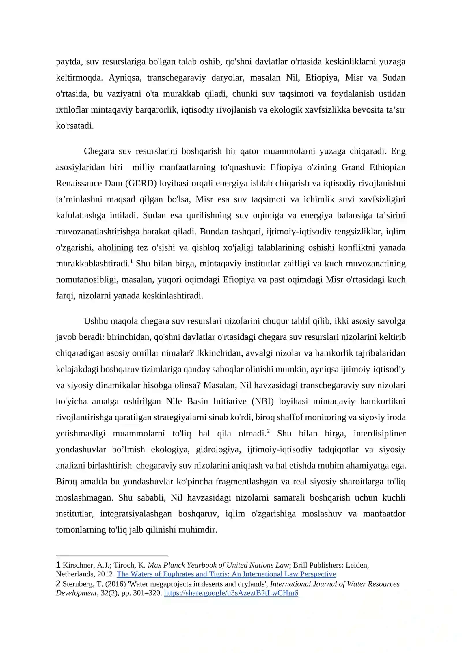 TRANSCHEGARAVIY SUV ZIDDIYATLARI: NIL DARYOSI HAVZASIDAGI KONFLIKT VA HAMKORLIK 2