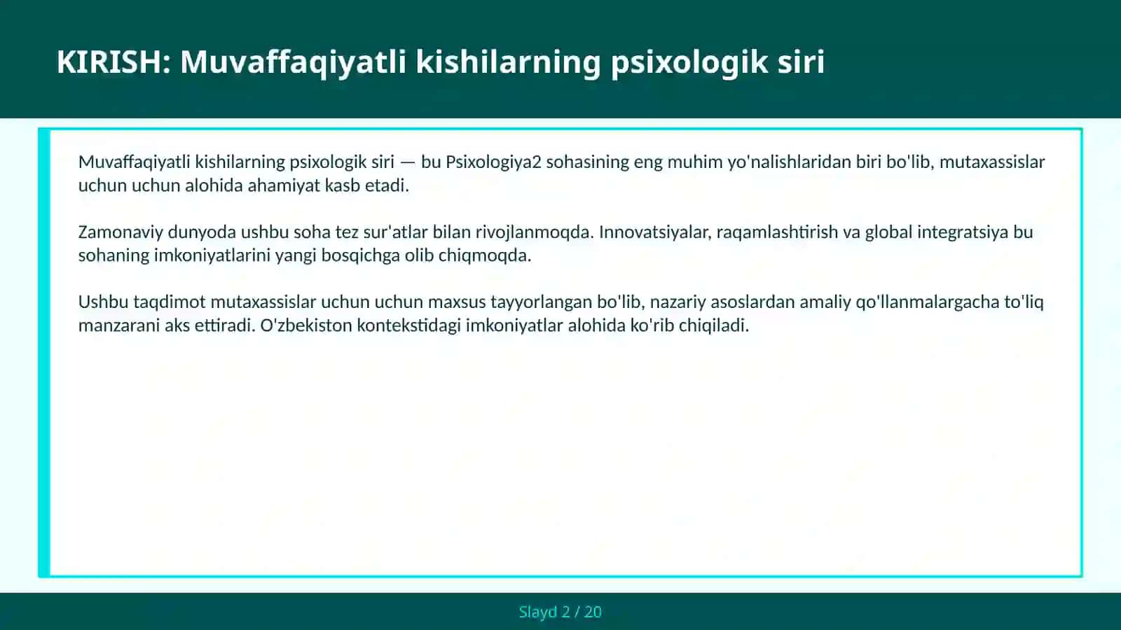 Muvaffaqi​yatli kishilarning psixologik siri 2
