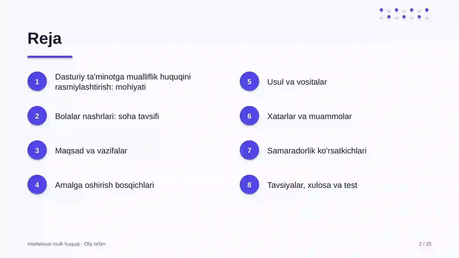 Intellektual mulk huquqi · Oliy ta'lim 2