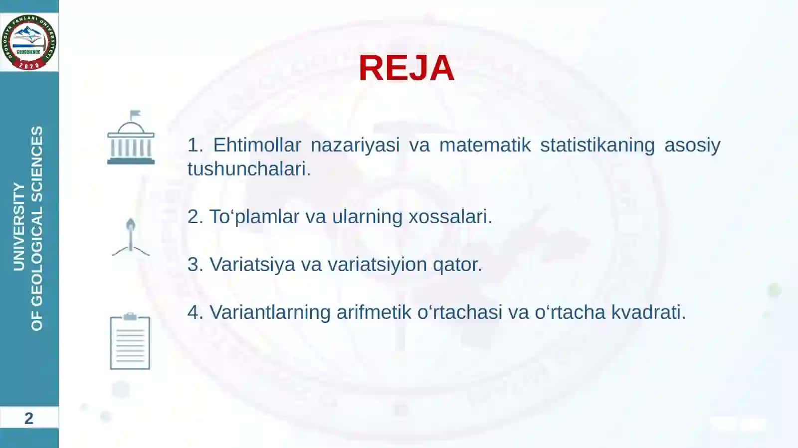 EKONOMETRIKADA EHTIMOLLAR NAZARIYASI VA MATEMATIK STATISTIKANING ASOSIY TUSHUNCHALARI 2