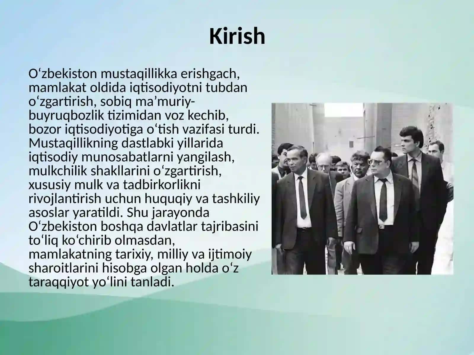 Bozor iqtisodiyotiga o‘tish jarayoni, “O‘zbek modeli” va taraqqiyot yo‘li 2