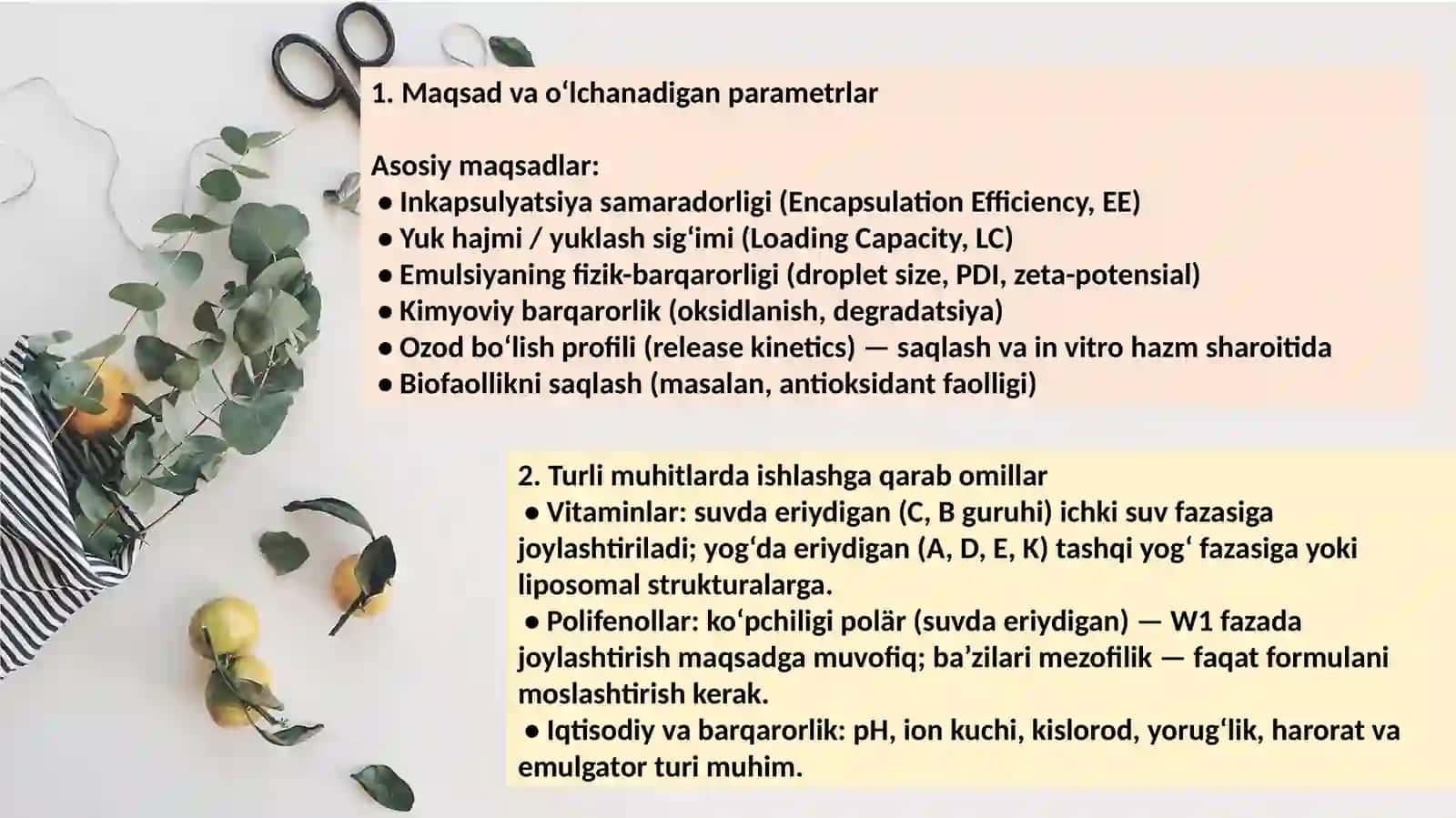 Ikki emulsiyalarda tabiiy bioaktiv moddalar (vitaminlar, polifenollar)ni inkapsulyatsiya qilish samaradorligini baholash 2
