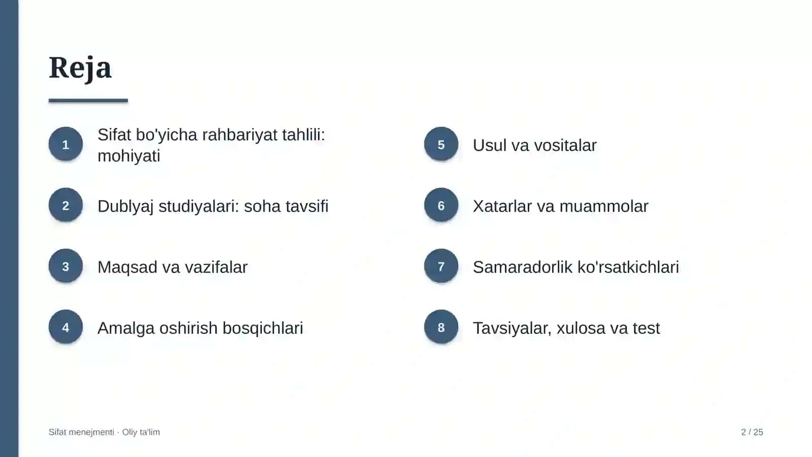 Dublyaj studiyalarida sifat bo'yicha rahbariyat tahlilini o'tkazish 2