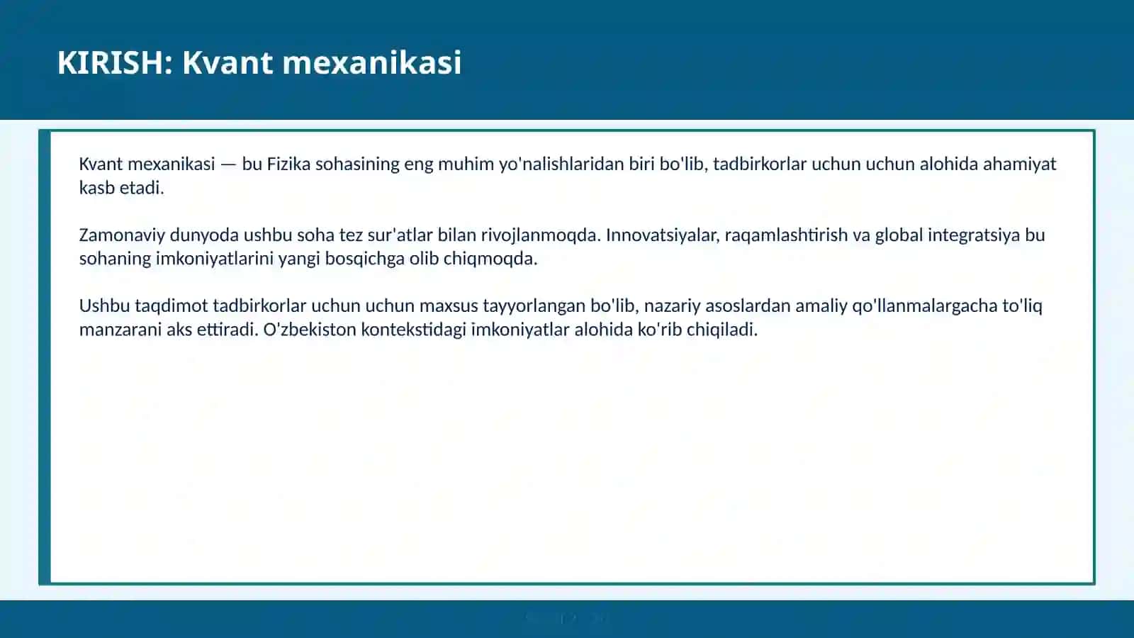 KIRISH: Kvant mexanikasi 2