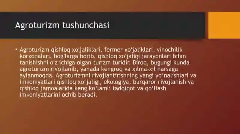 Agroturizmning rivojlantirishning istiqbolli yo’llari 2