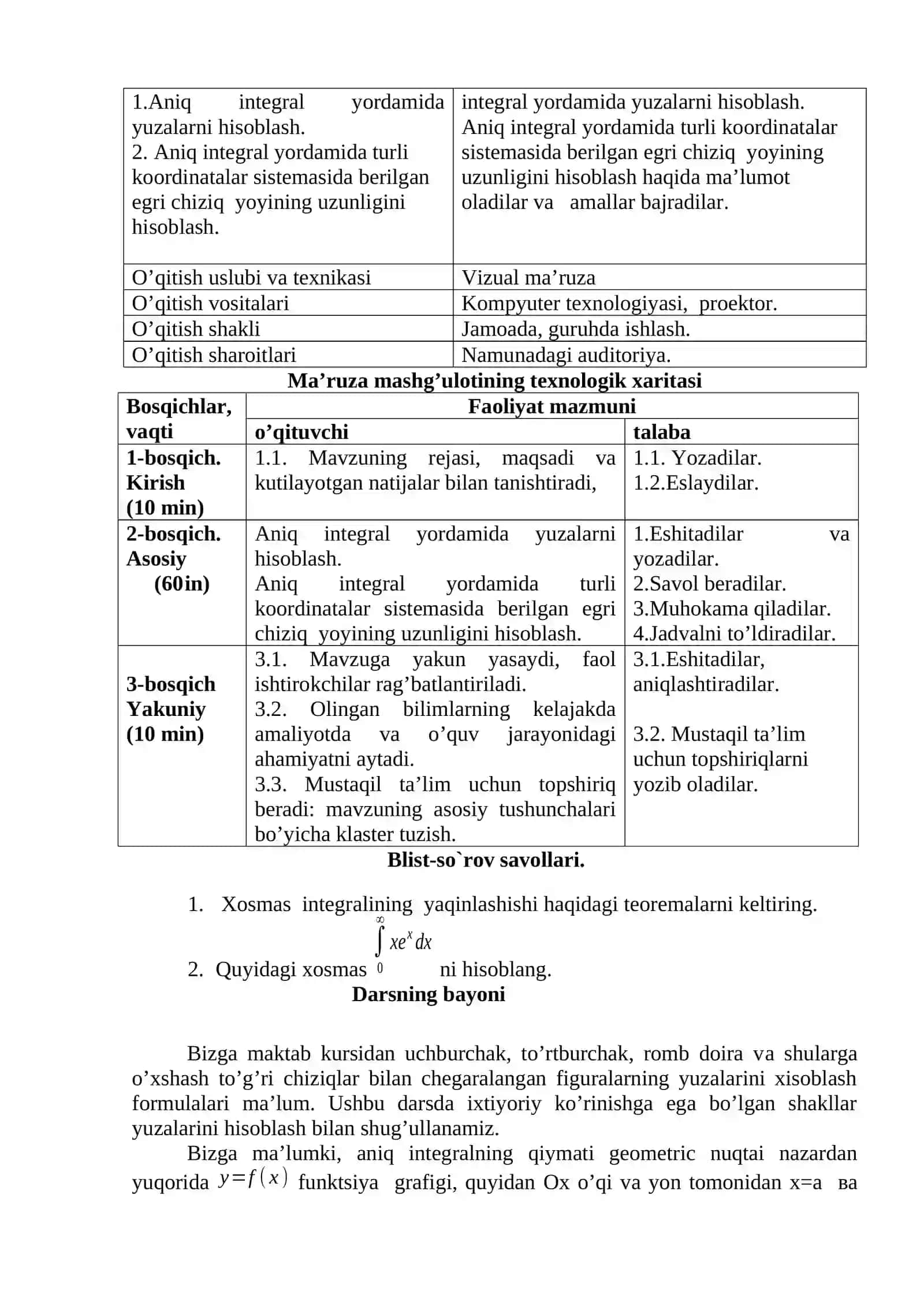 Аniq integralni geometrik masalalarni yechishga tadbiqi 2