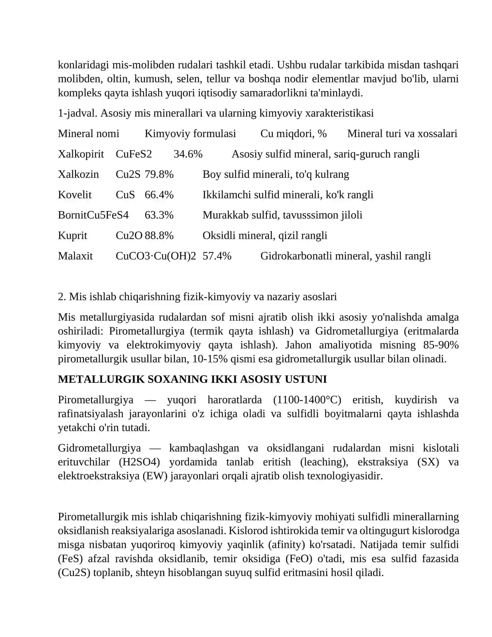 Mis metallurgiyasining zamonaviy holati va rivojlanish istiqbollari 2