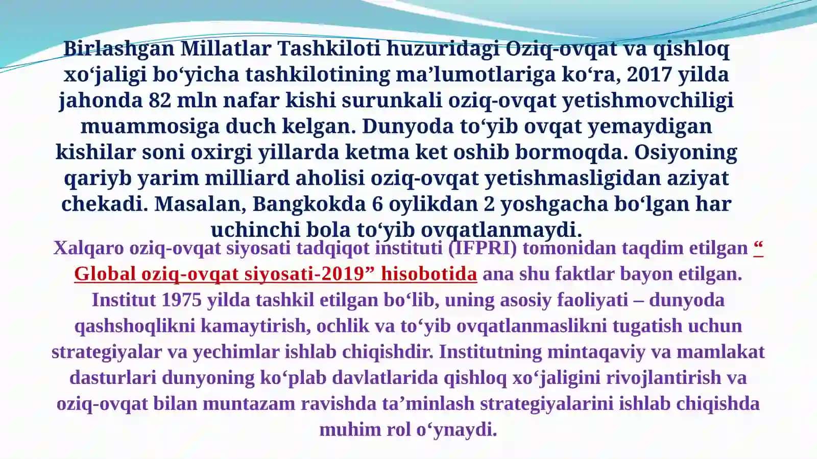Oziq-ovqat xavfsizligi va qishloq xo‘jaligini rivojlantirish 2