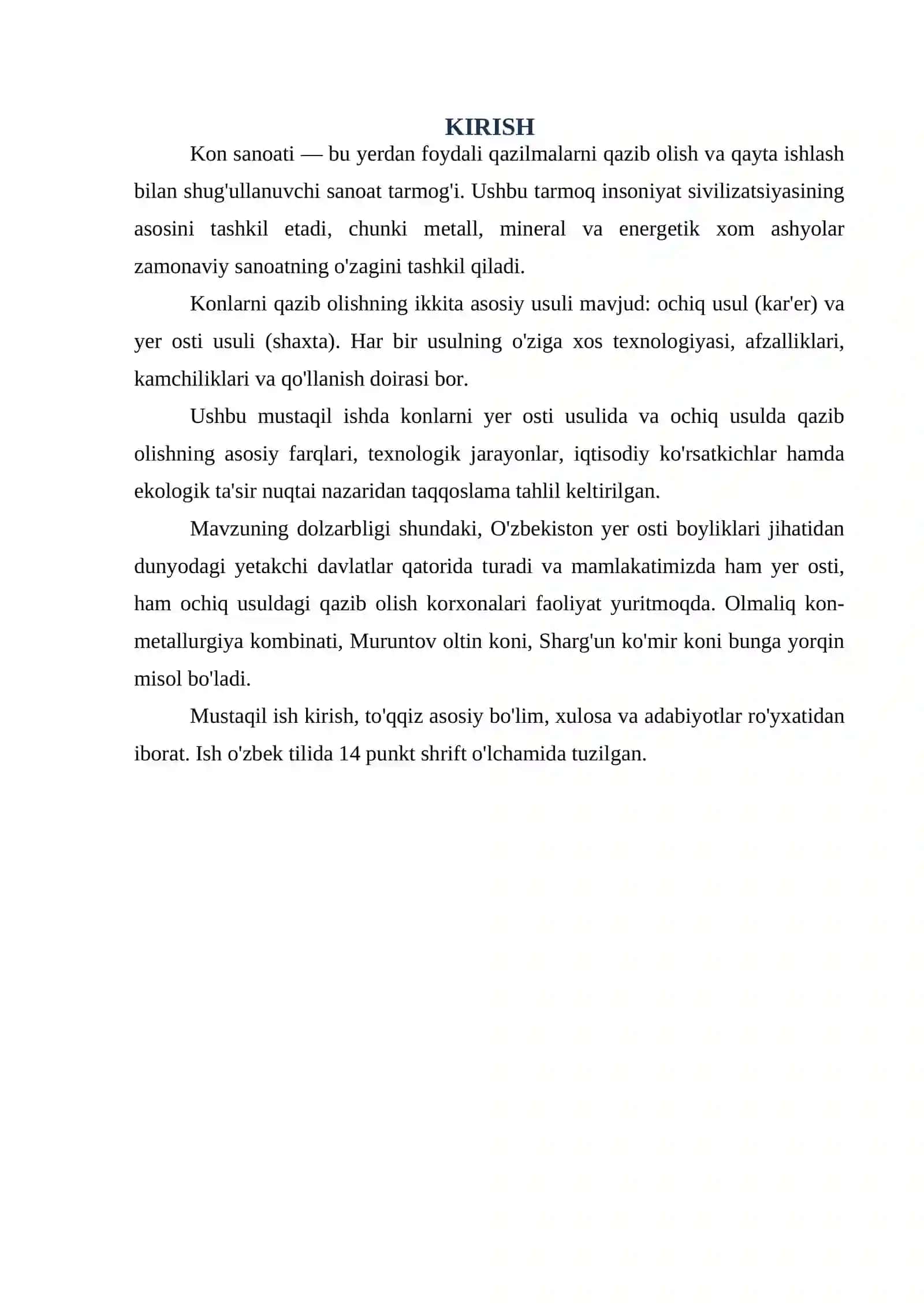 KONLARNI YER OSTI USULIDA QAZIB OLISHNING OCHIQ USULDA QAZIB OLISHDAN FARQI 2