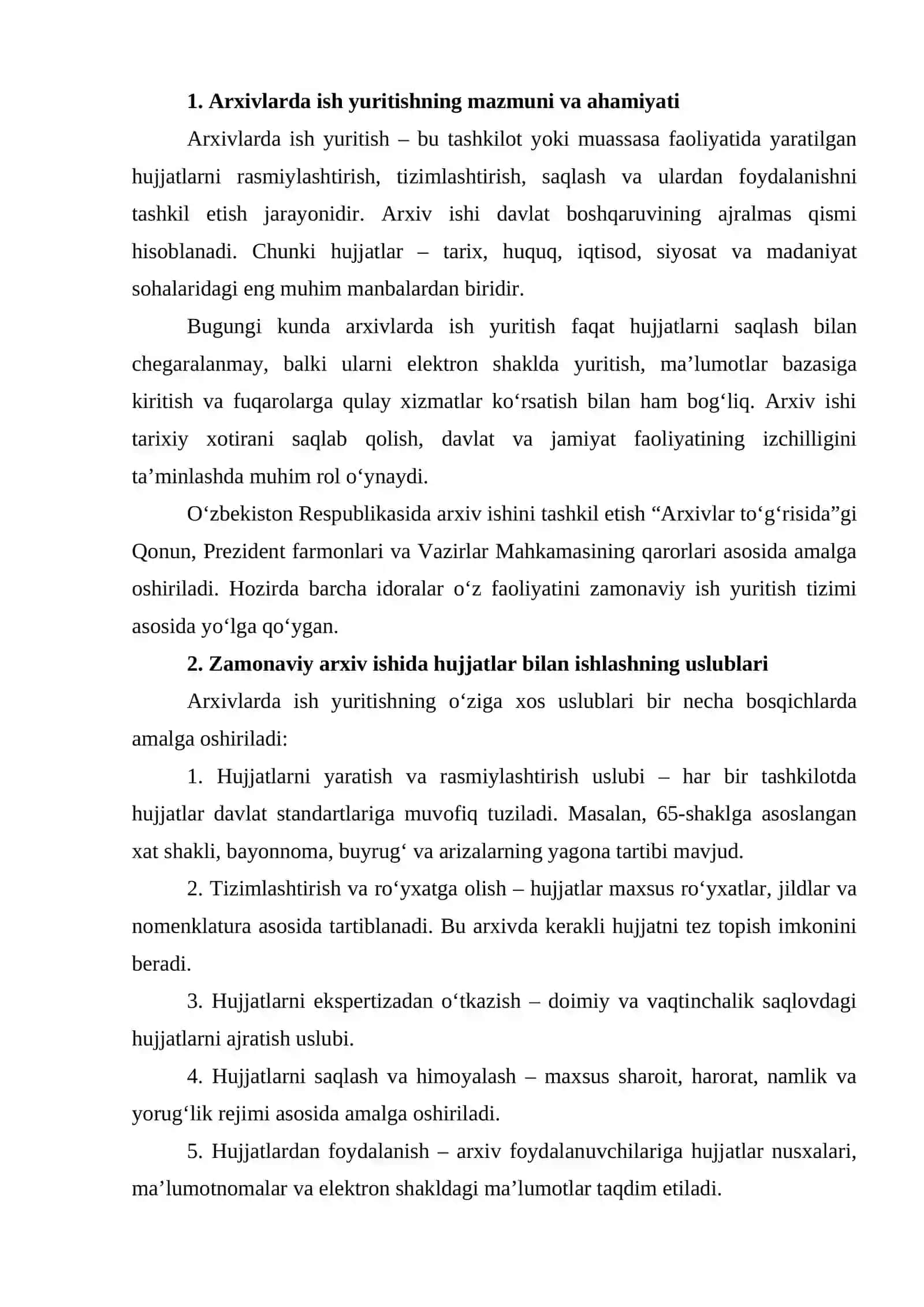 Bugungi kundagi arxivlarda ish yuritishning o‘ziga xos uslublari 2