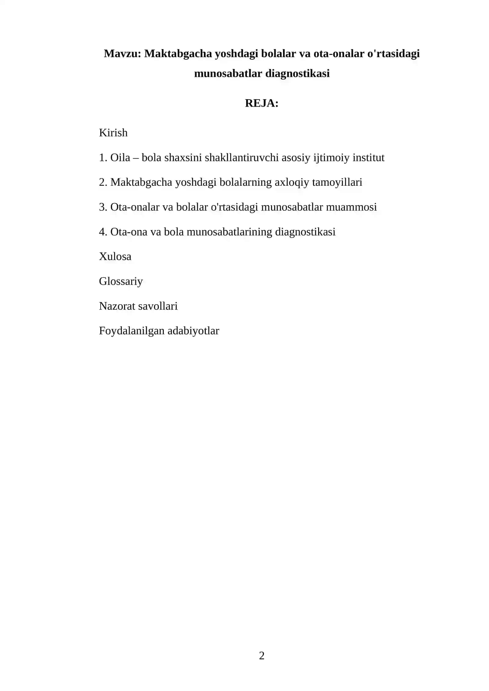 Maktabgacha yoshdagi bolalar va ota-onalar o'rtasidagi munosabatlar diagnostikasi 2