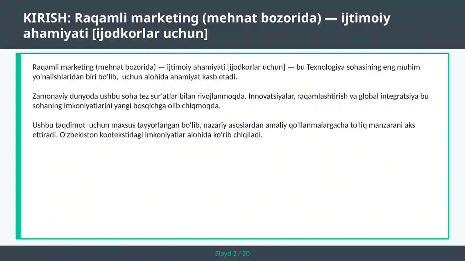 Raqamli marketing (mehnat bozorida) — ijtimoiy ahamiyati [IJODKORLAR UCHUN] 2