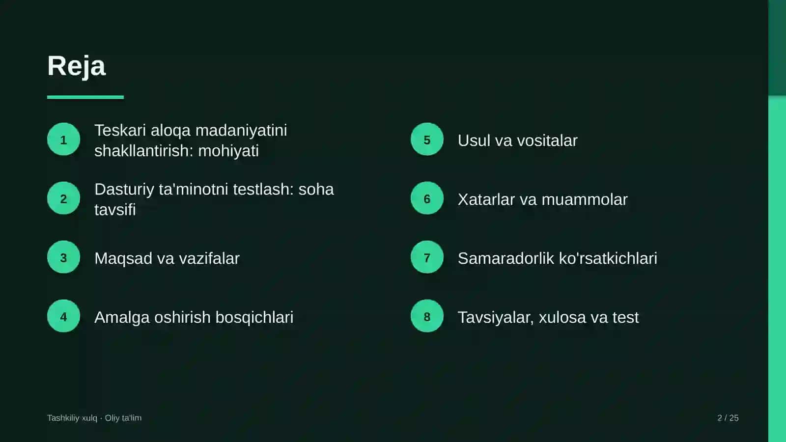dasturiy ta'minotni testlash sohasida ish joyida teskari aloqa madaniyatini shakllantirish 7074 2