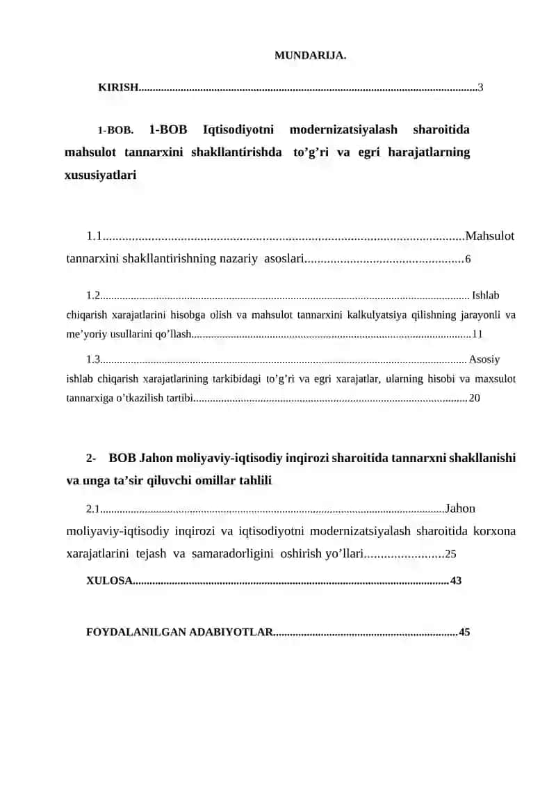 Iqtisodiyotning yetakchi tarmoqlarida mahsulot tannarxini pasaytirish yo'llari (mahsulot turlari misolida) 2