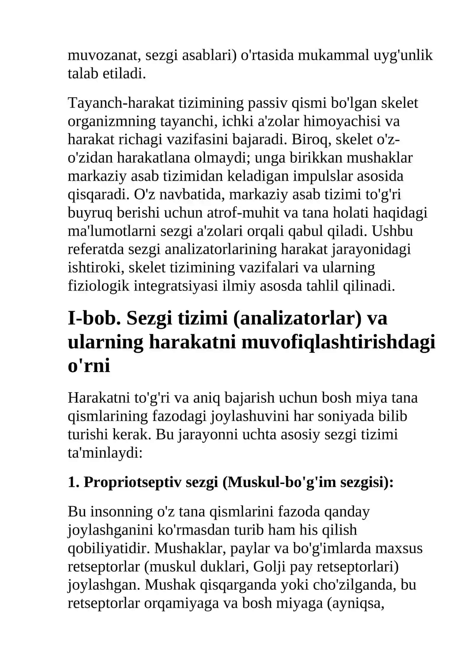 Sezgi tizimining harakatdagi ishtiroki va skelet tizimining funksional aniqlanishi (Sensor-motor integratsiya) 2