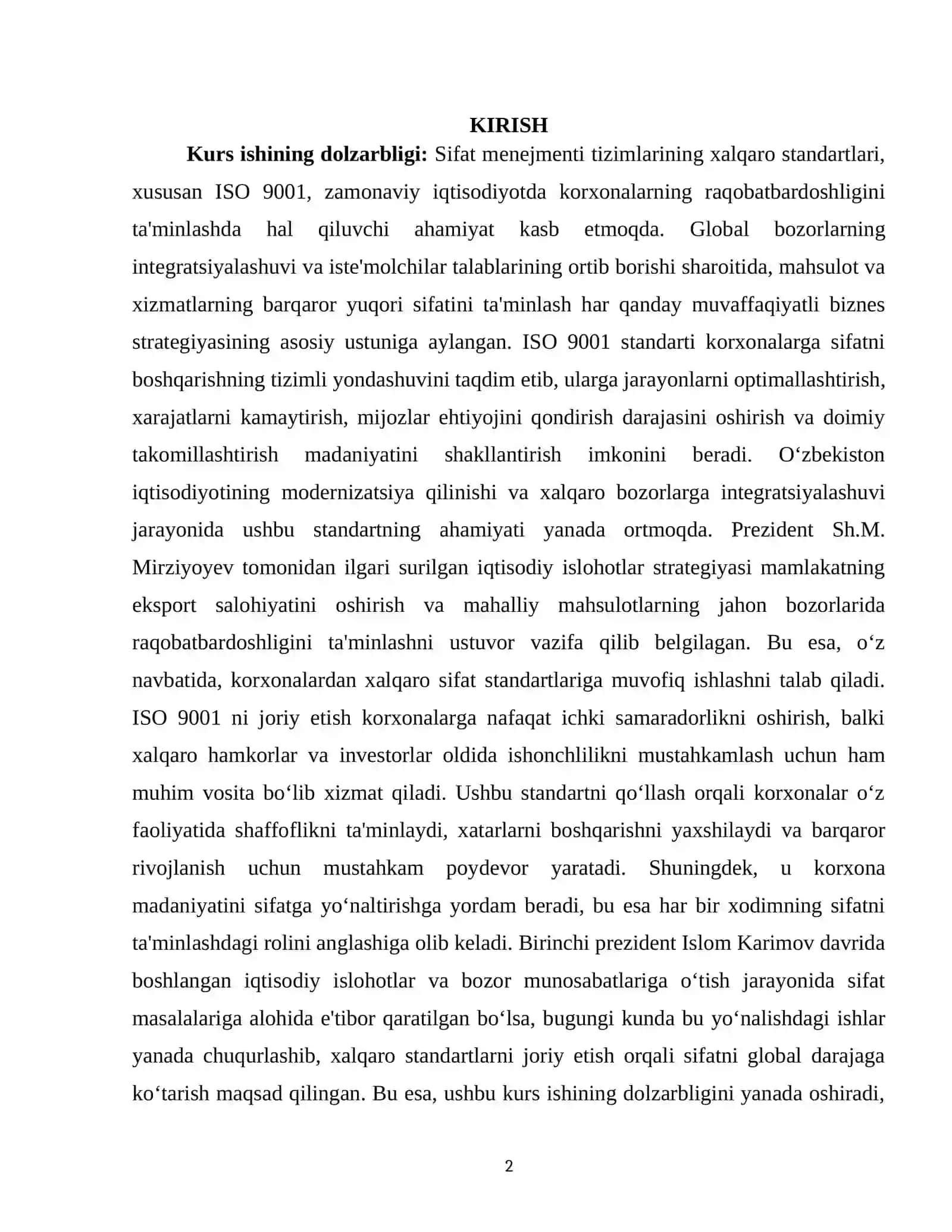 ISO 9001 standarti va uning korxonadagi ahamiyati 2