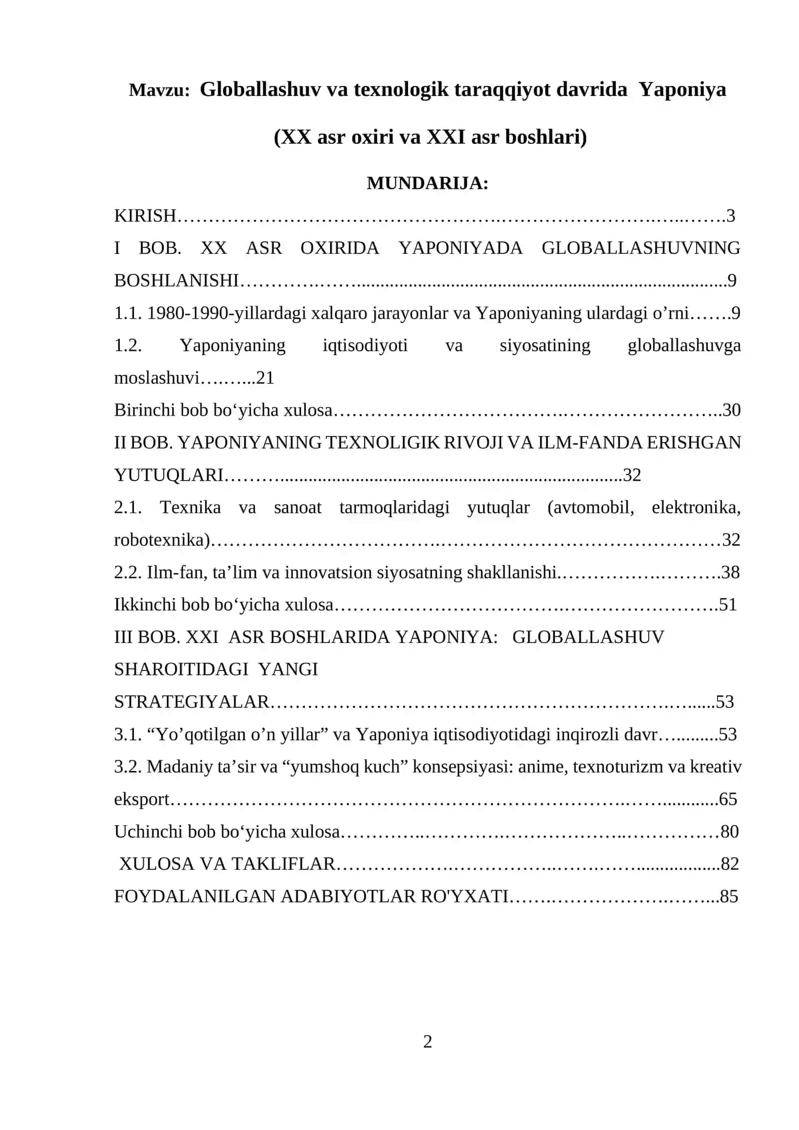 Globallashuv va texnologik taraqqiyot davrida Yaponiya 2