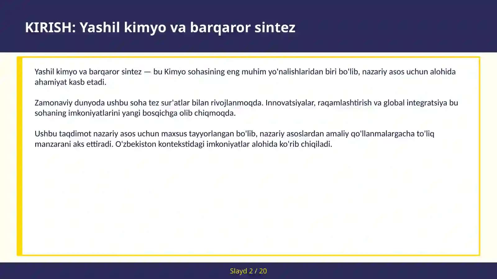 Yashil kimyo va barqaror sintez 2