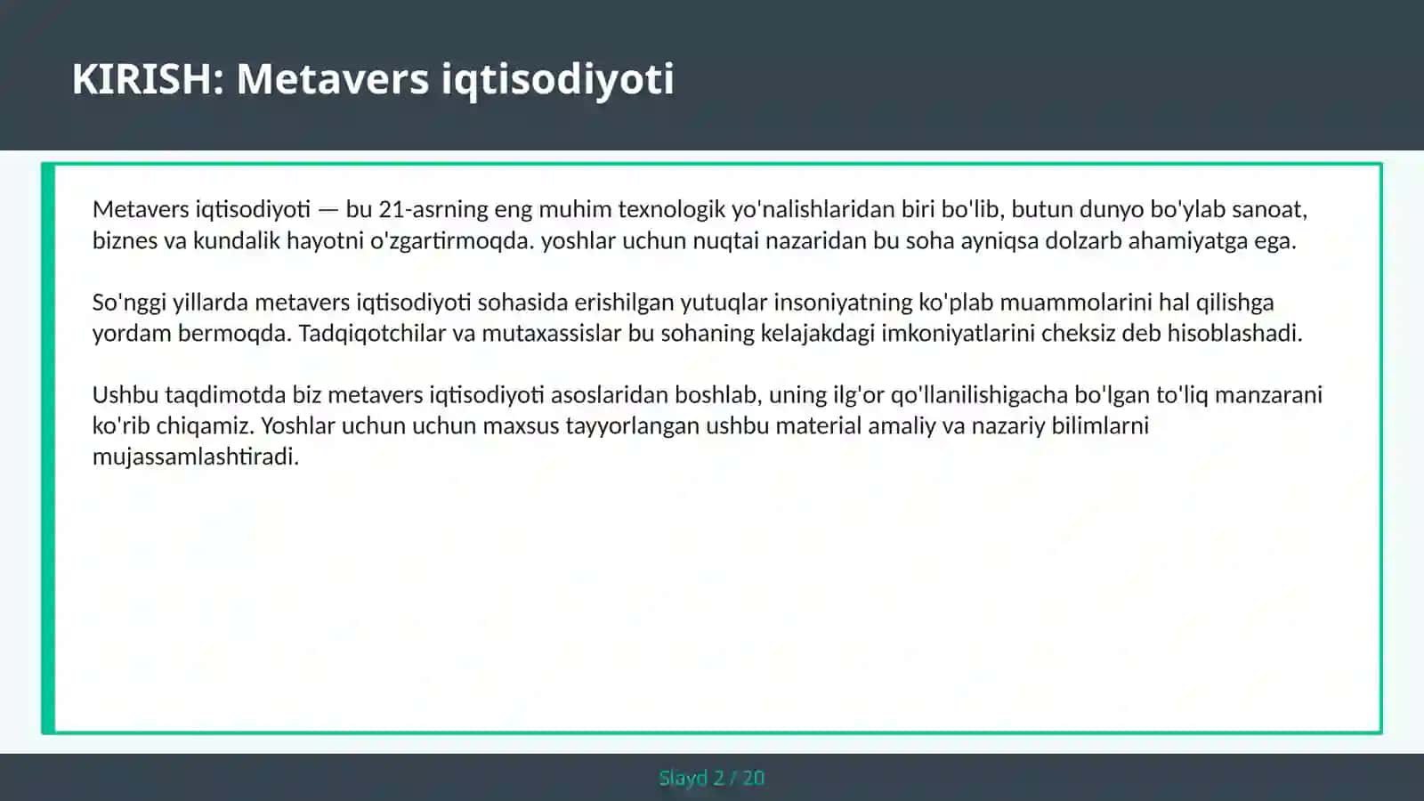 METAVERS IQTISODIYOTI 2