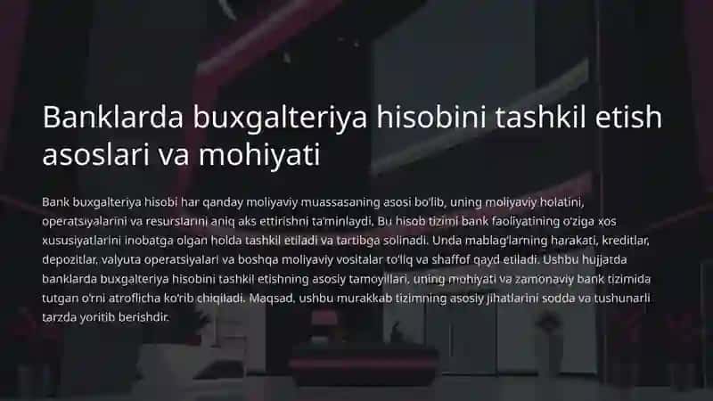 Banklarda buxgalteriya hisobini tashkil etish asoslari va mohiyati 2