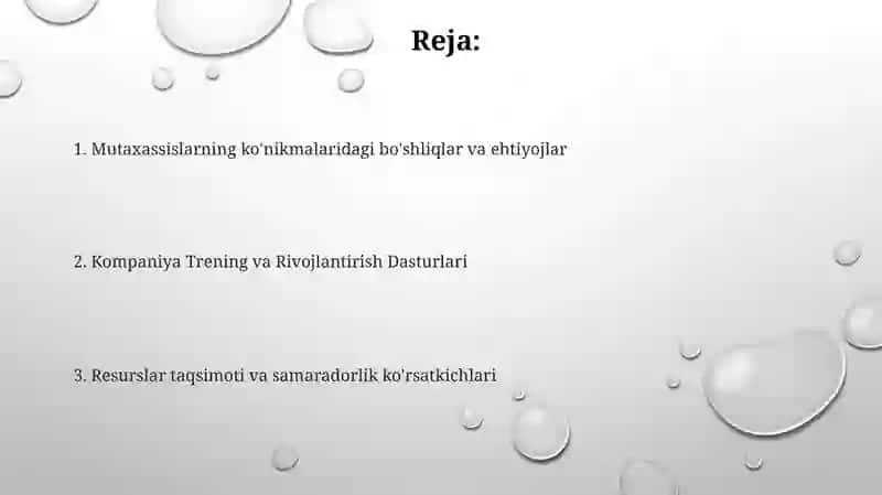 Mutaxassislarga qoyilgan asosiy talablar va ular bilan korxonaning taminlanganligi 2
