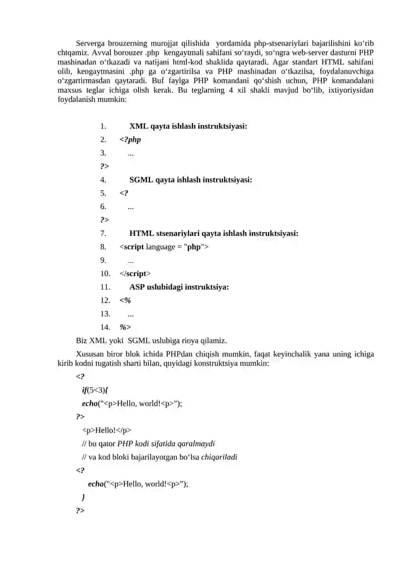 PHP dasturlash tili 2