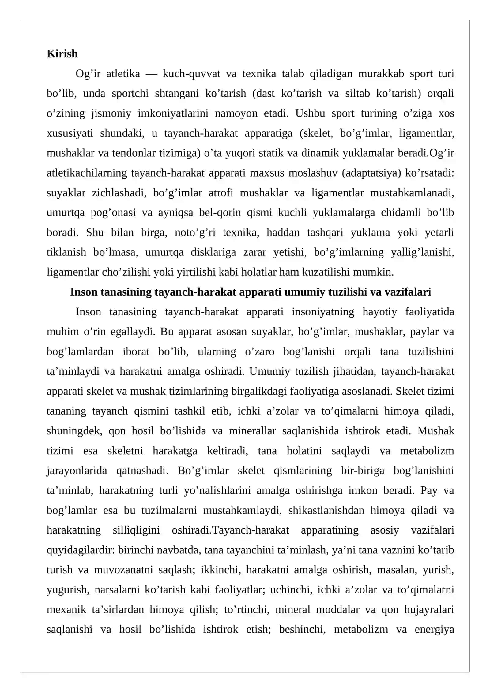 Tayanch-harakat apparatining o’ziga xos xususiyatlari 2