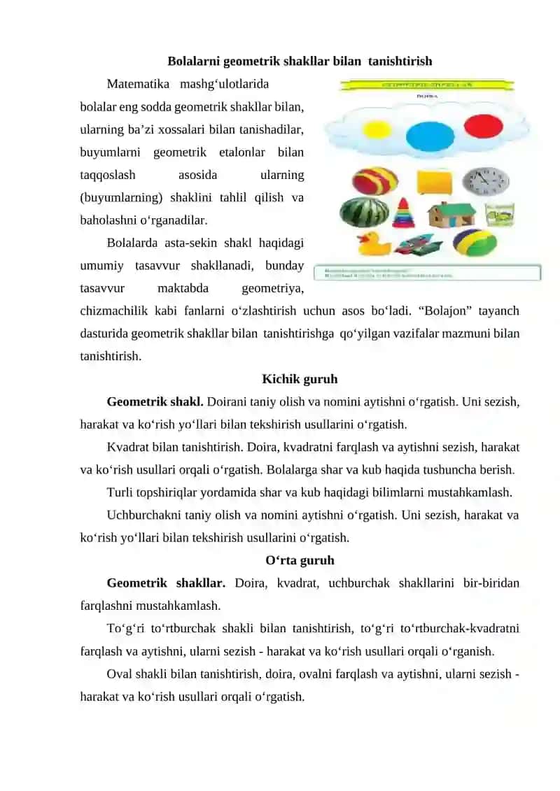 Bolalarni Geometrik Shakllar bilan Tanishtirish 2