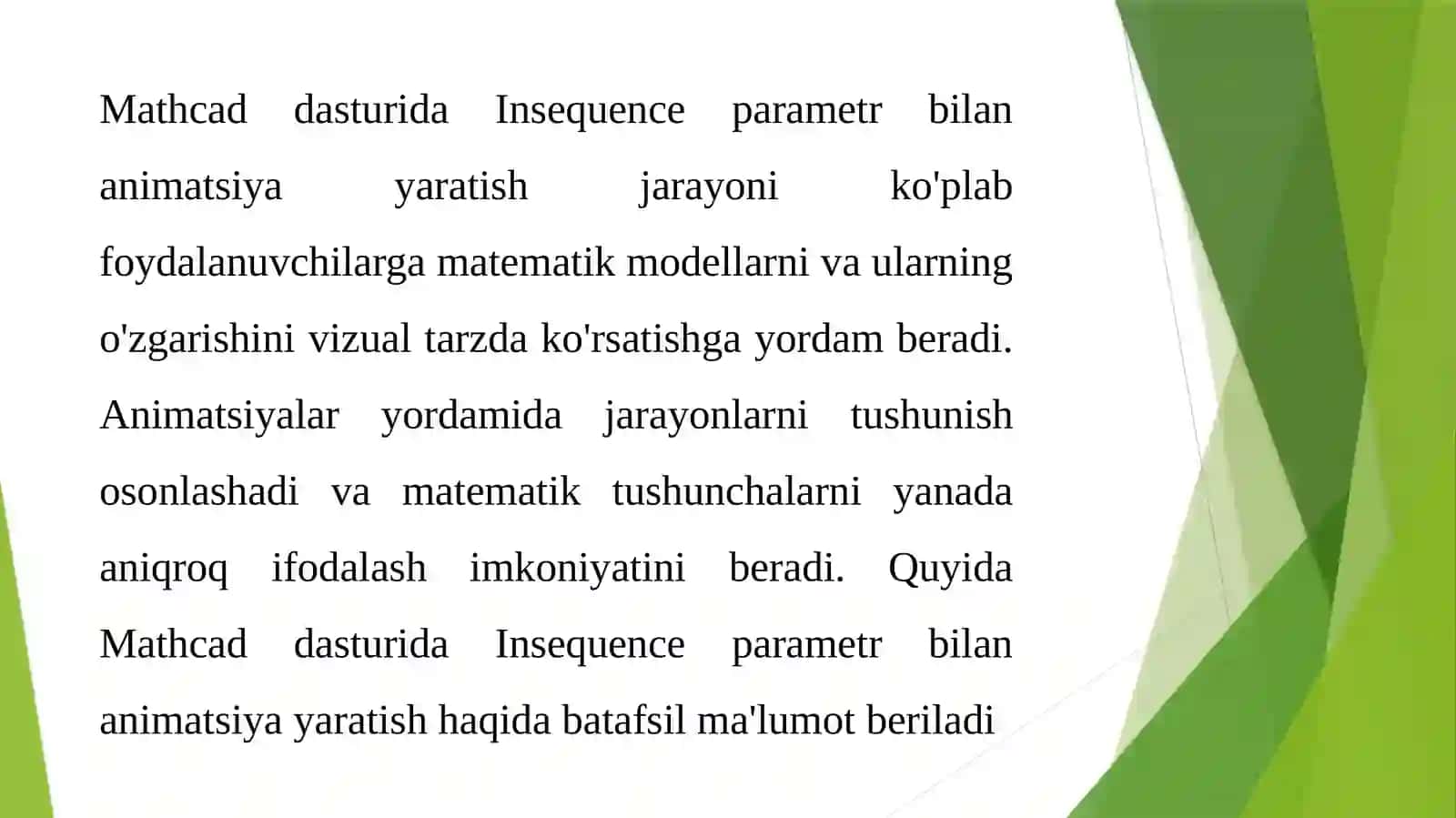 Mathcadda Insequence parametr bilan animatsiya yaratish 2