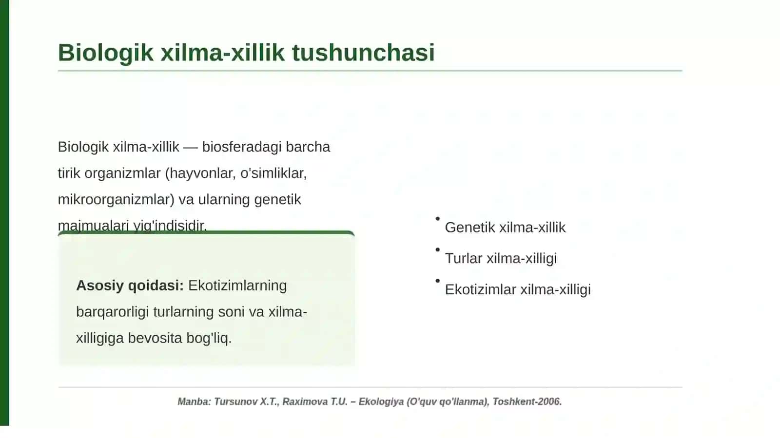 BIOLOGIK XILMA-XILLIKNI SAQLASHNING DOLZARB MASALALARI 2