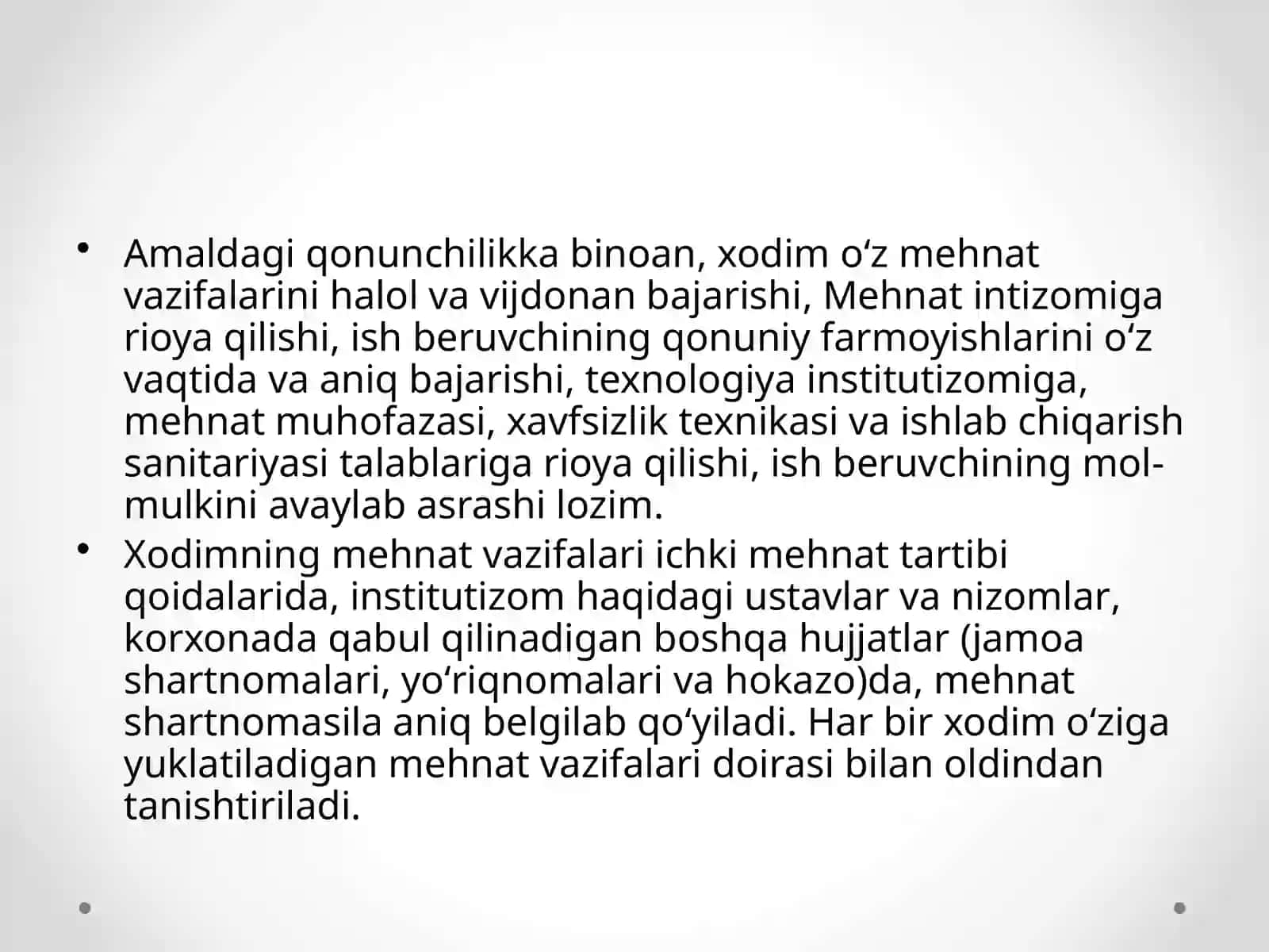Mehnat intizomi tushunchasi va uni ta'minlash usullari. Mehnat nizolari 2