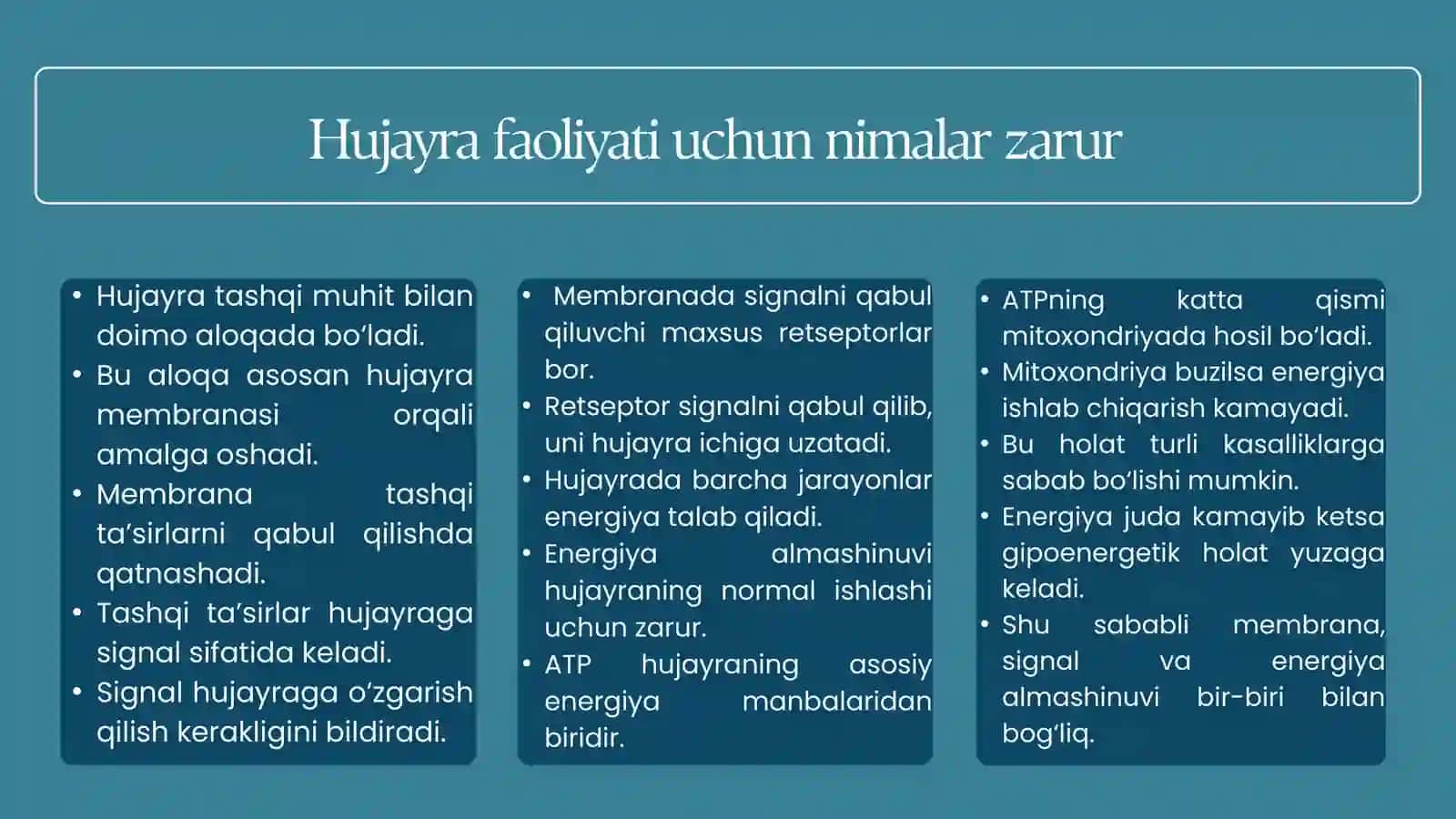 Signallami membrana orqali o'tkazilishi. Membranalar buzilishlarini patologik jarayonni kelib chiqis 2