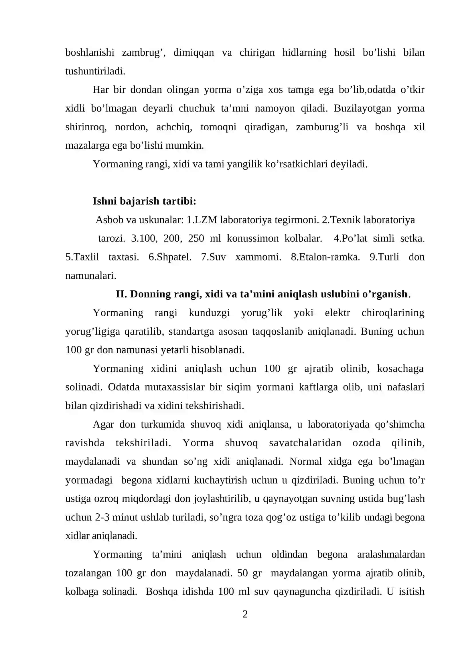 YORMABOP DONNING SIFATINI ORGANELEPTIK KO‘RSATKICHLARINI ANIQLASH 2