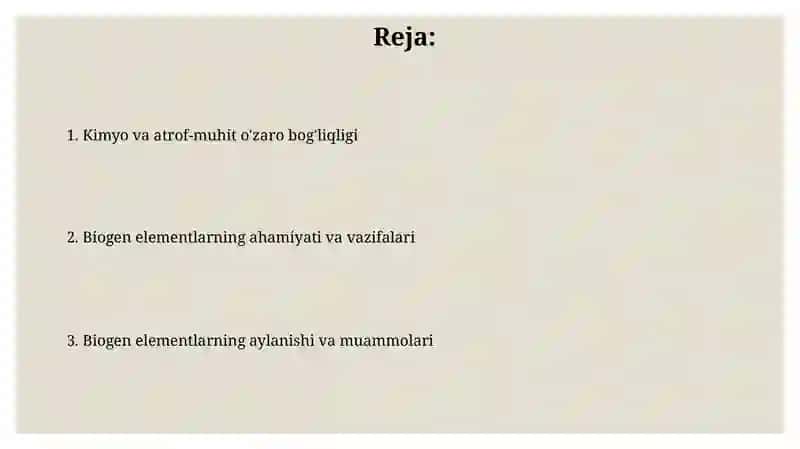 Kimyo va atrof muhit. Biogenelementlarkimyosi 2