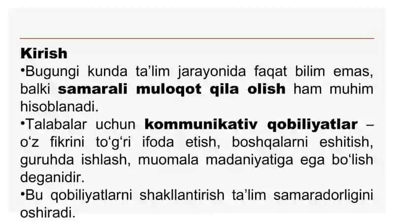 PEDAGOGIK TA’LIM SHAROITIDA TALABALARDA KOMMUNIKATIV QOBILIYATLARNING RIVOJLANISHI 2