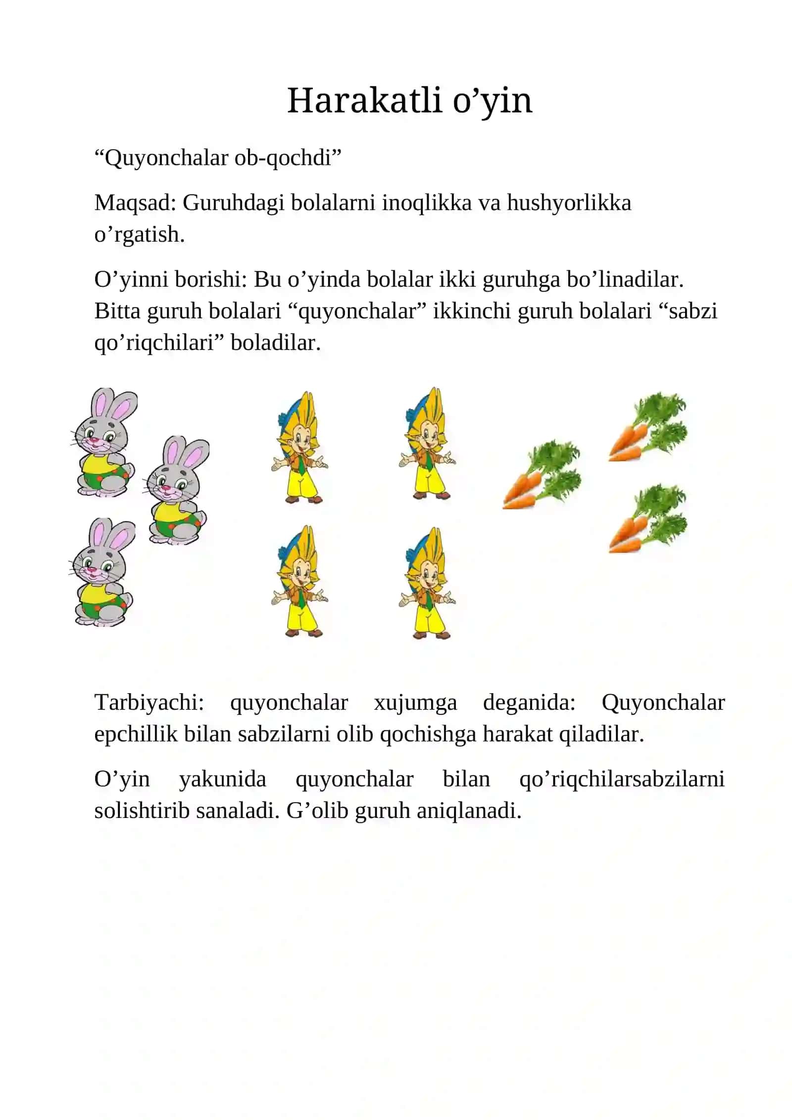 Harakatli o’yin “Quyonchalar ob-qochdi” 2