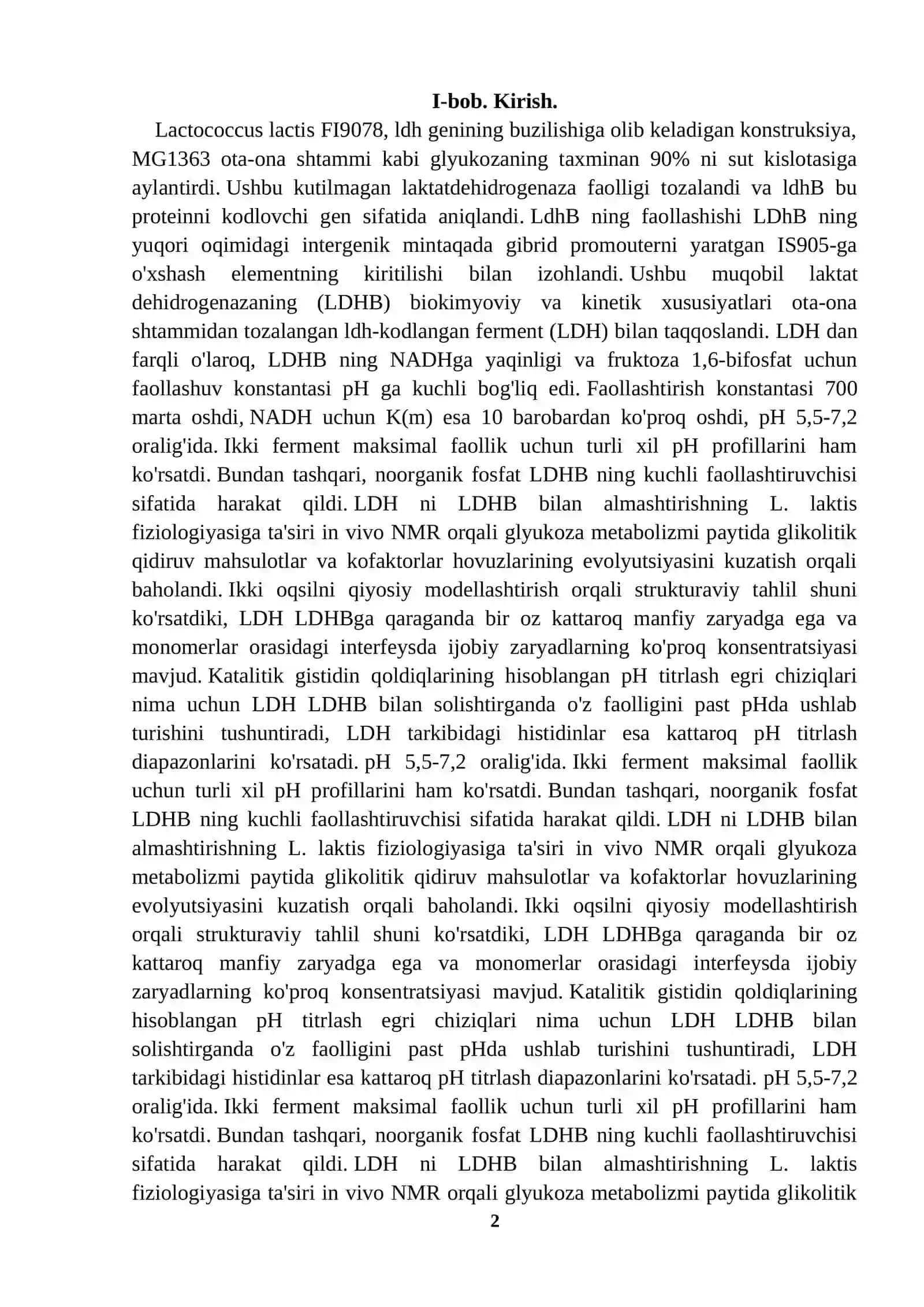 ODAMDA LAKTATDEGILROGENAZA IZOFERMENTLARNNNG QIYOSIY BIOINFORMATSION TAHLILI 2