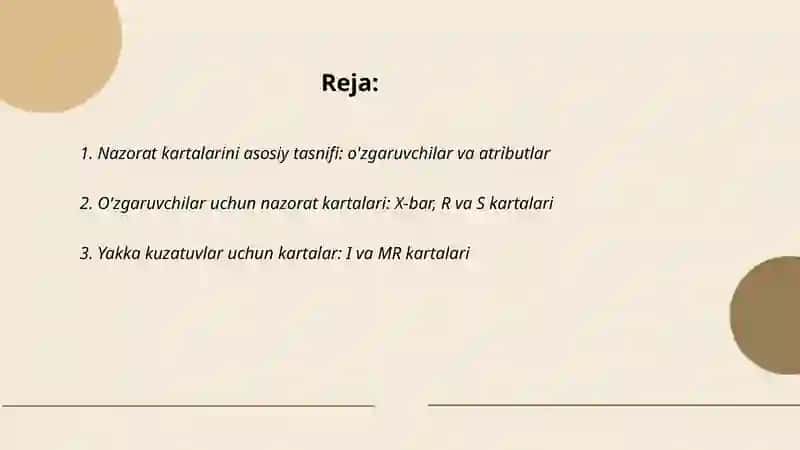 Statistik nazorat kartalarini sinflanishi 2