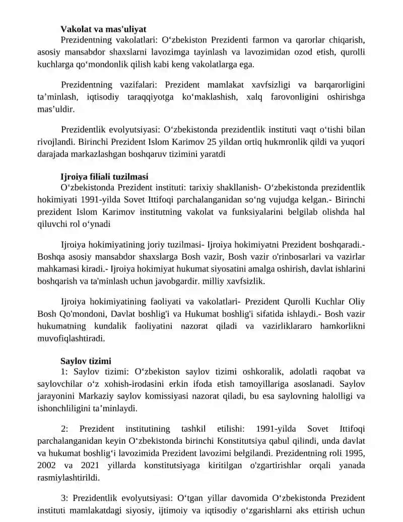 Oʻzbekistonda Prezidentlik Institutining Vujudga Kelishi Va Rivojlanishi 2