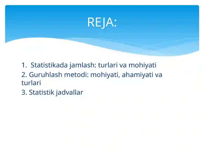 STATISTIK JAMLASH VA GURUHLASH, STATISTIK JADVAL VA GRAFIKLAR 2
