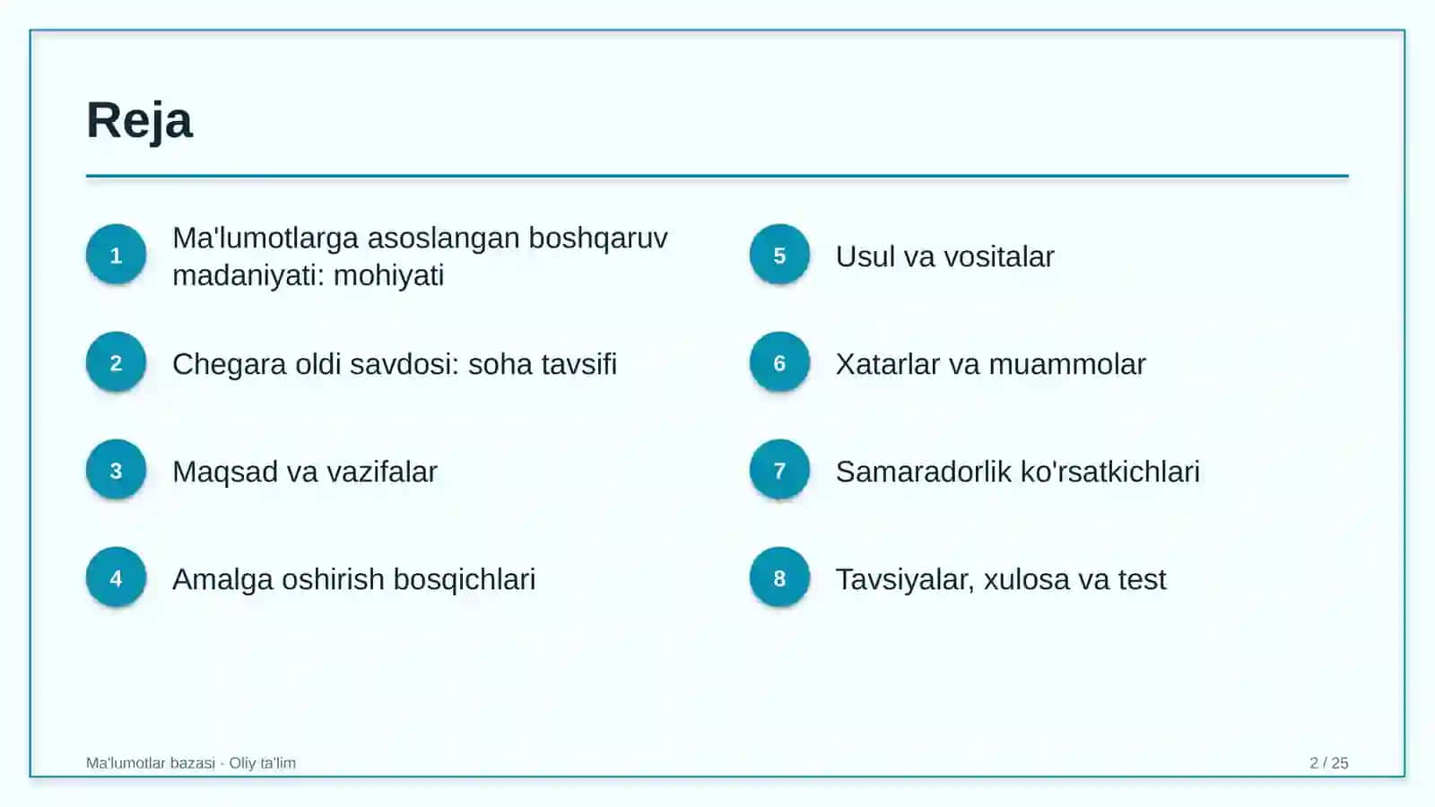 chegara oldi savdosida ma'lumotlarga asoslangan boshqaruv madaniyatini shakllantirish 8766 2