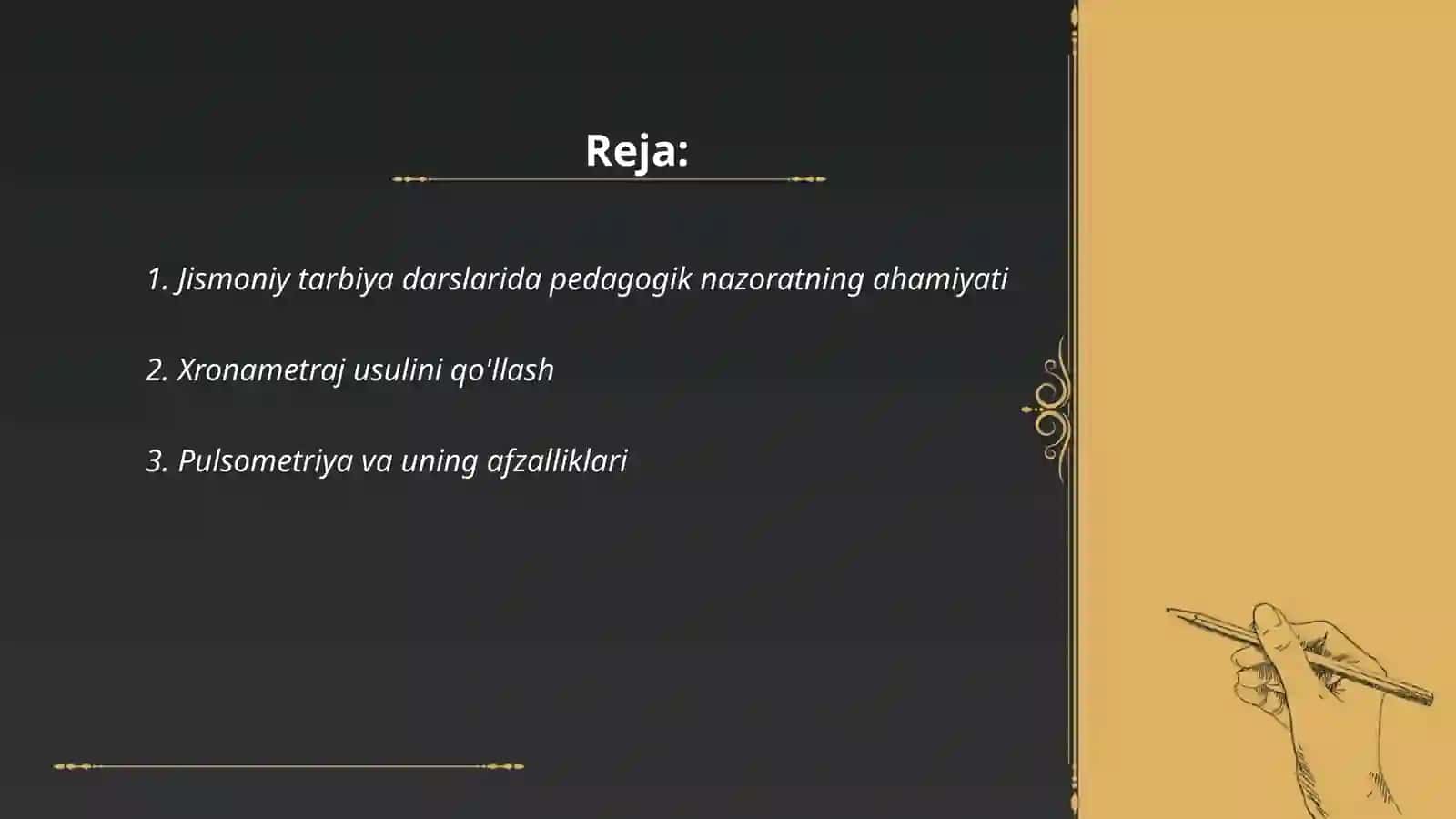 Jismoniy tarbiya darslarida pedagogik nazorat xronametraj pulsometriya va pedagogik tahlil olib borish uslubiyati 2