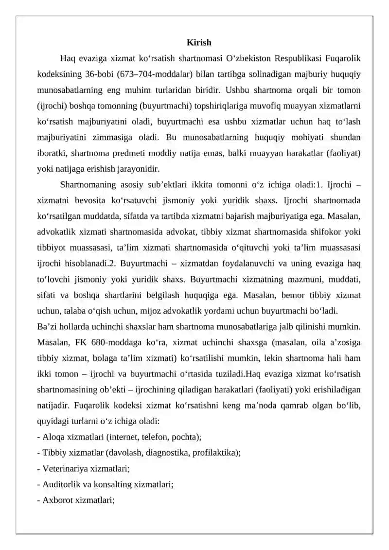 Haq evaziga xizmat ko‘rsatish shartnomasi 2