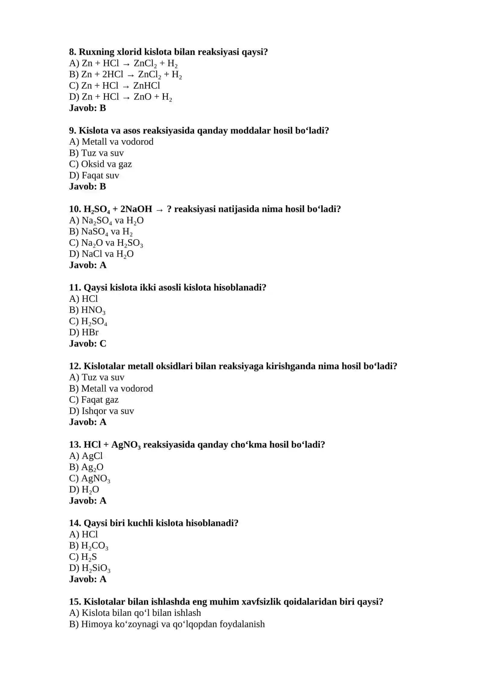 KISLOTALAR MAVZUSIGA 15 TA TEST 2