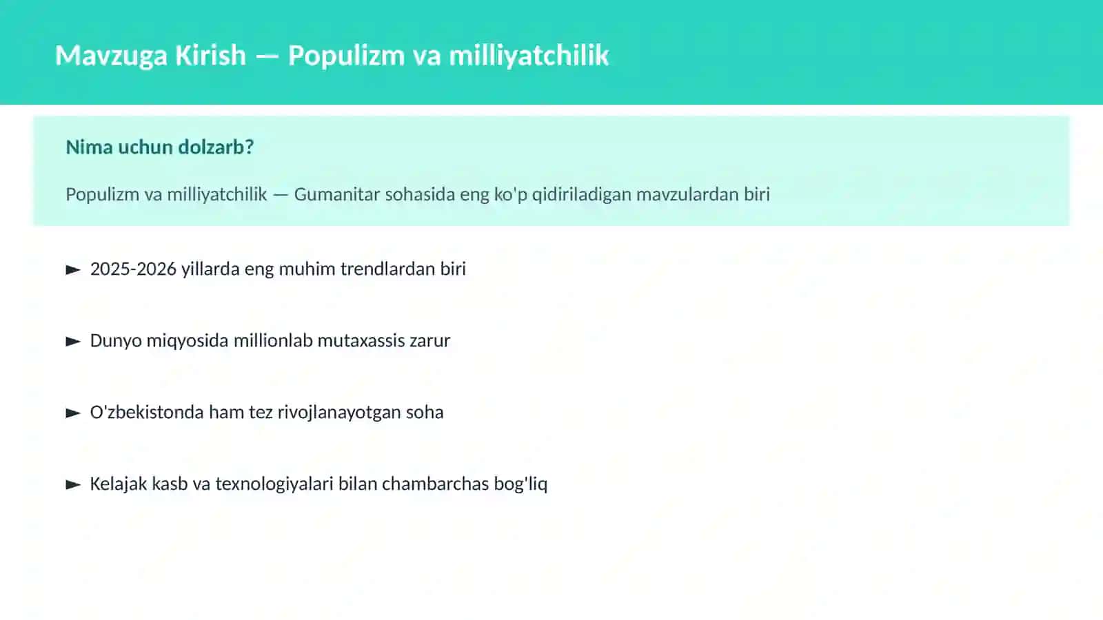 Populizm va milliyatchilik 2