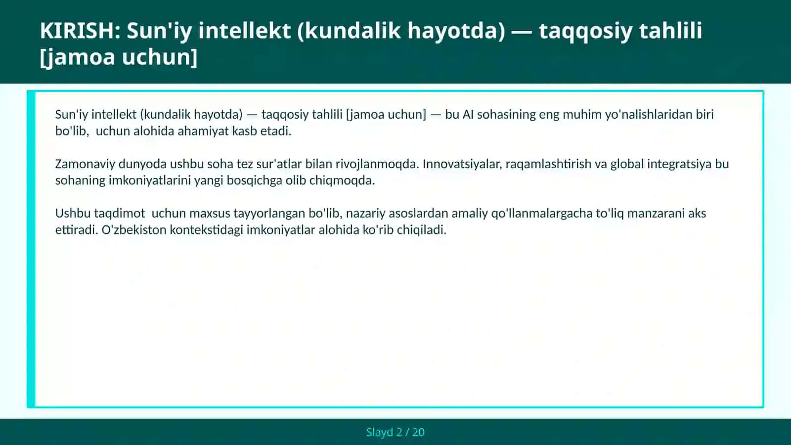Sun'iy intellekt (kundalik hayotda) — taqqosiy tahlili [jamoa uchun] 2