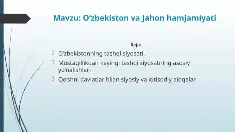 Oʻzbekiston va Jahon hamjamiyati 2