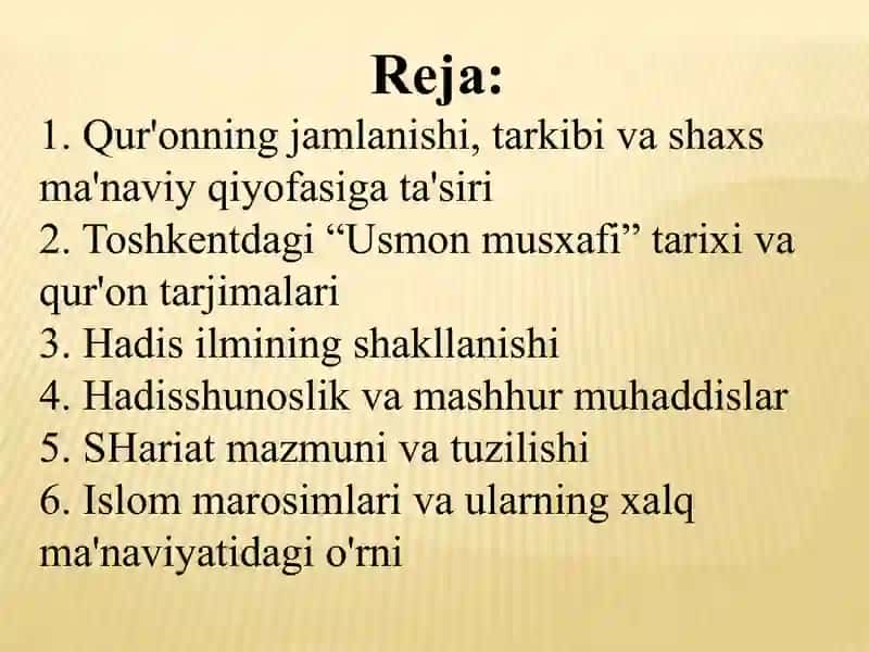 Islom manbalari va marosimlari 2