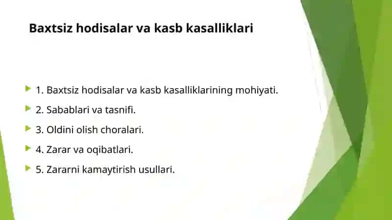 Baxtsiz hodisalar va kasb kasalliklari. 2