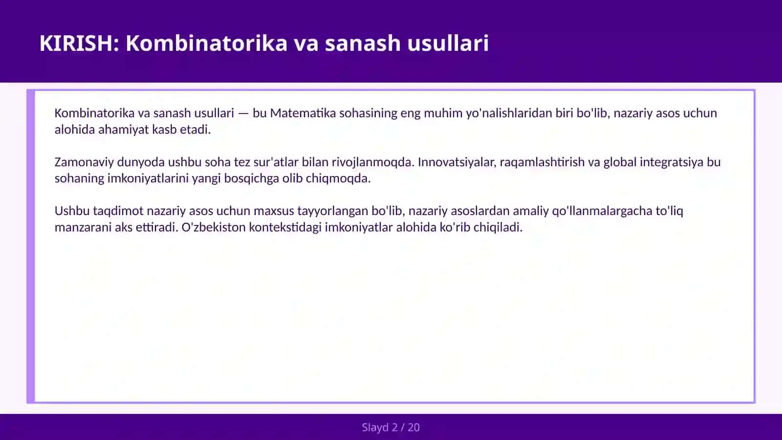 KOMBINATORIKA VA SANASH USULLARI 2